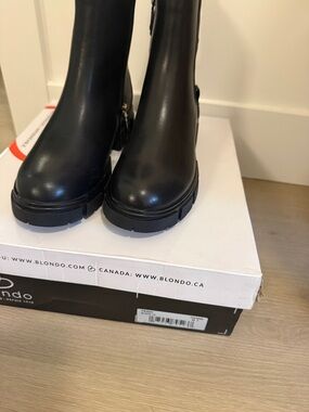 Blondo Black Lug-Sole Leather Heeled Ankle Boots